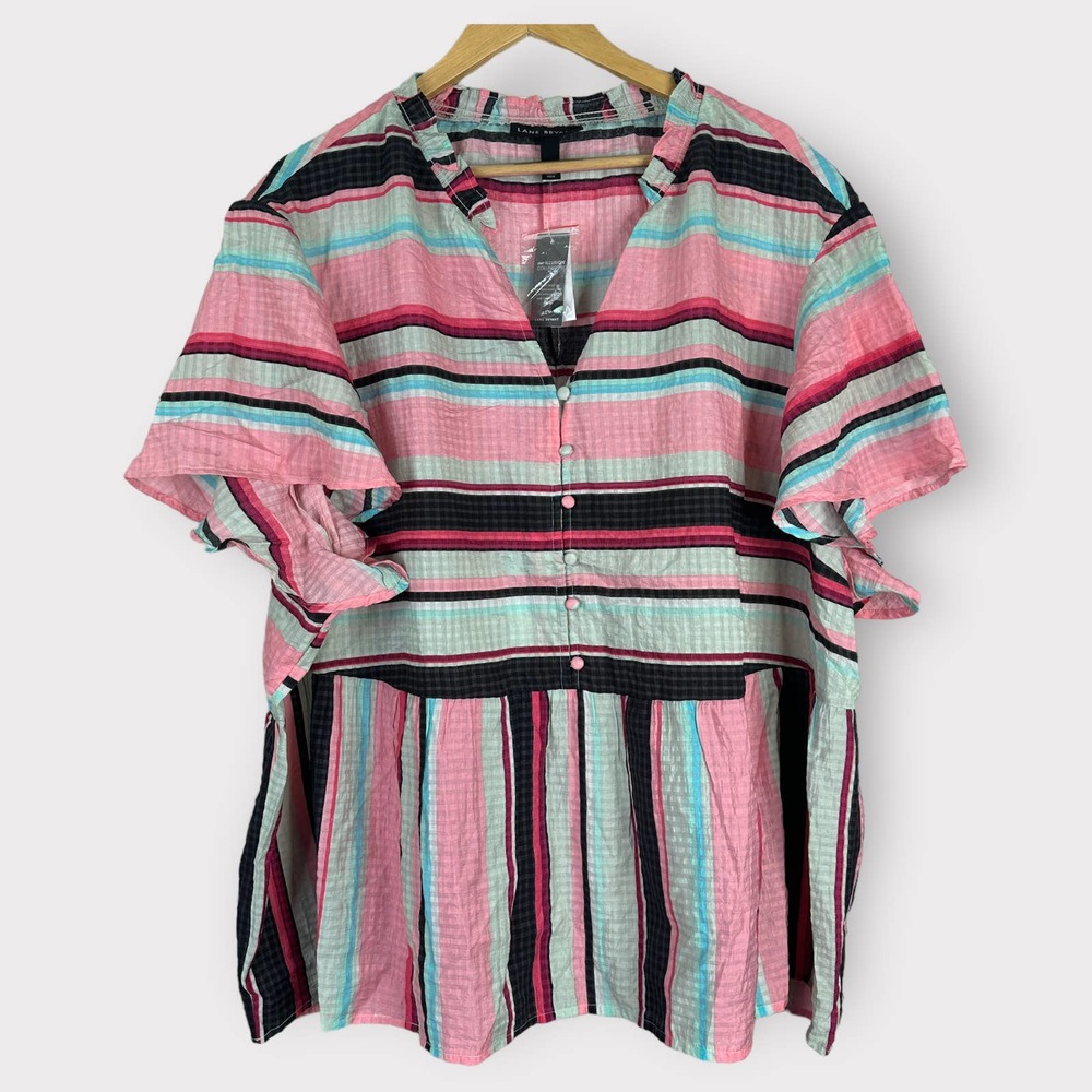LANE BRYANT NWT Ruffle Split-Neck Striped Top Women's 30/32